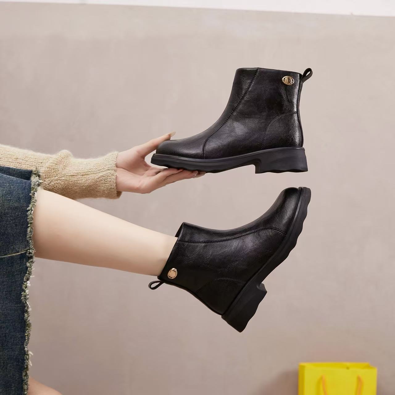 高定正品订制-整张全牛皮防滑牛筋底女靴