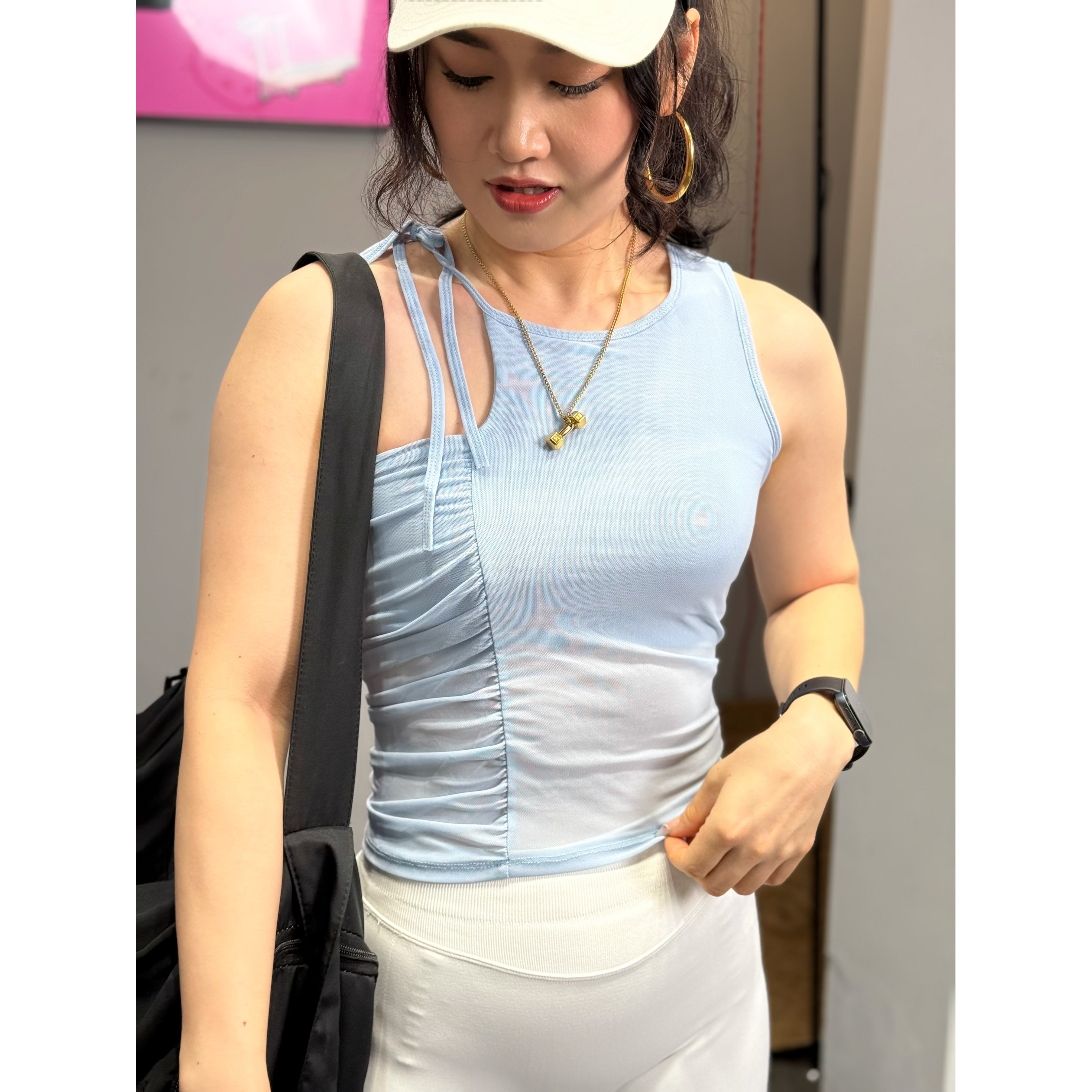 高货~DSG792网纱带胸垫单肩绑带背心性感辣妹亮眼款（大厅地上）