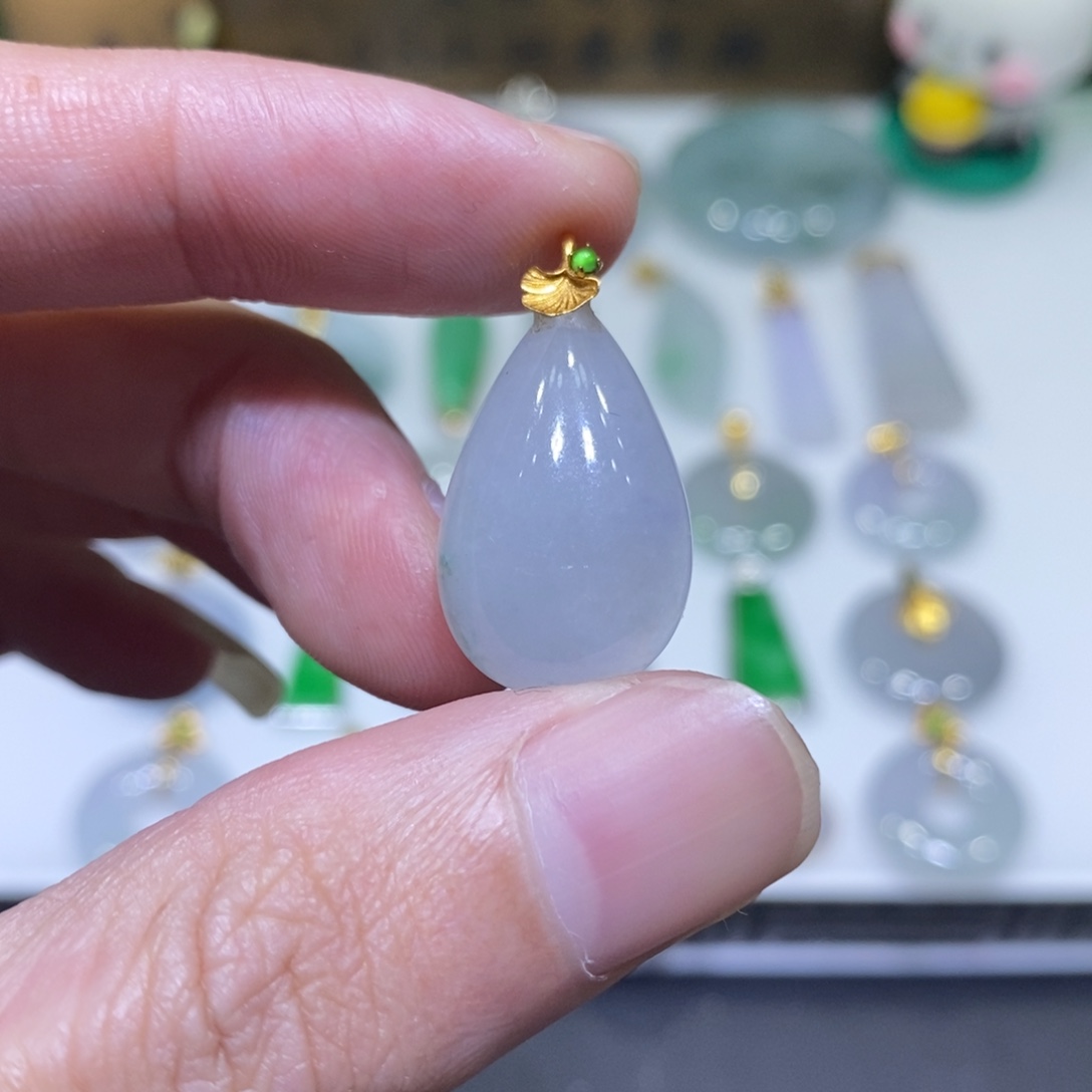 翡翠18K金镶嵌吊坠(不含链)
