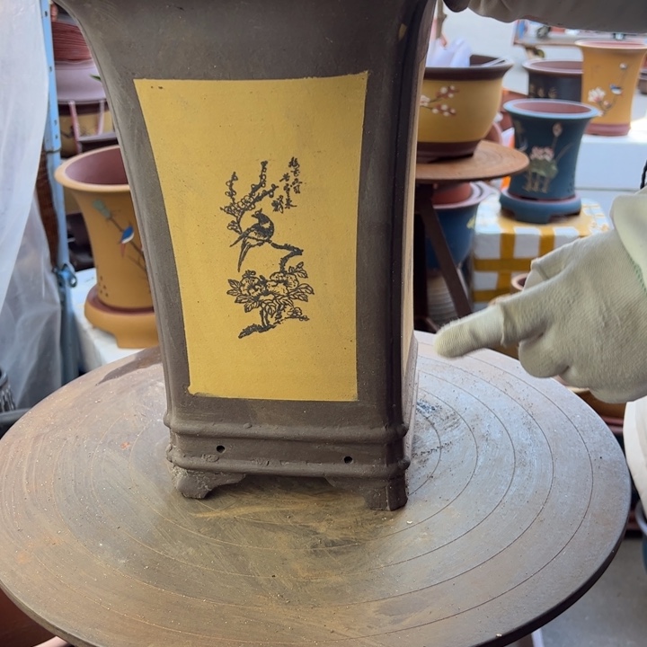 紫砂宜兴紫砂花盆黄四方21