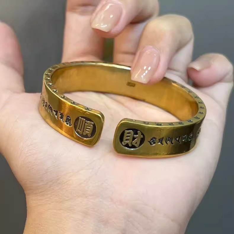 铜合金手镯 饕餮纹黑高级手镯女实心吉言镯子女款新款2025款