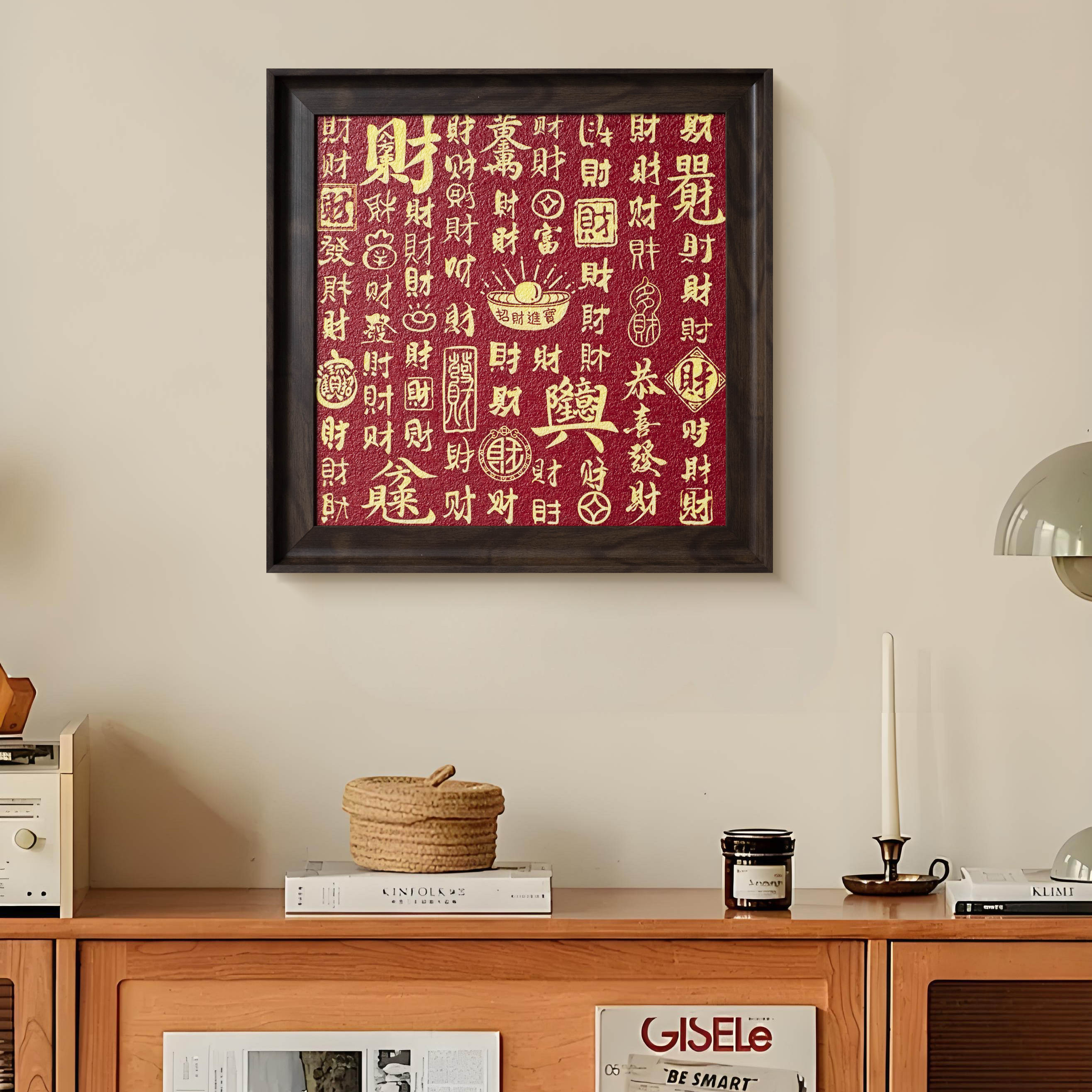 中式百财发财寓意好的新中式立体砂岩装饰画玄关桌面摆画发财4848