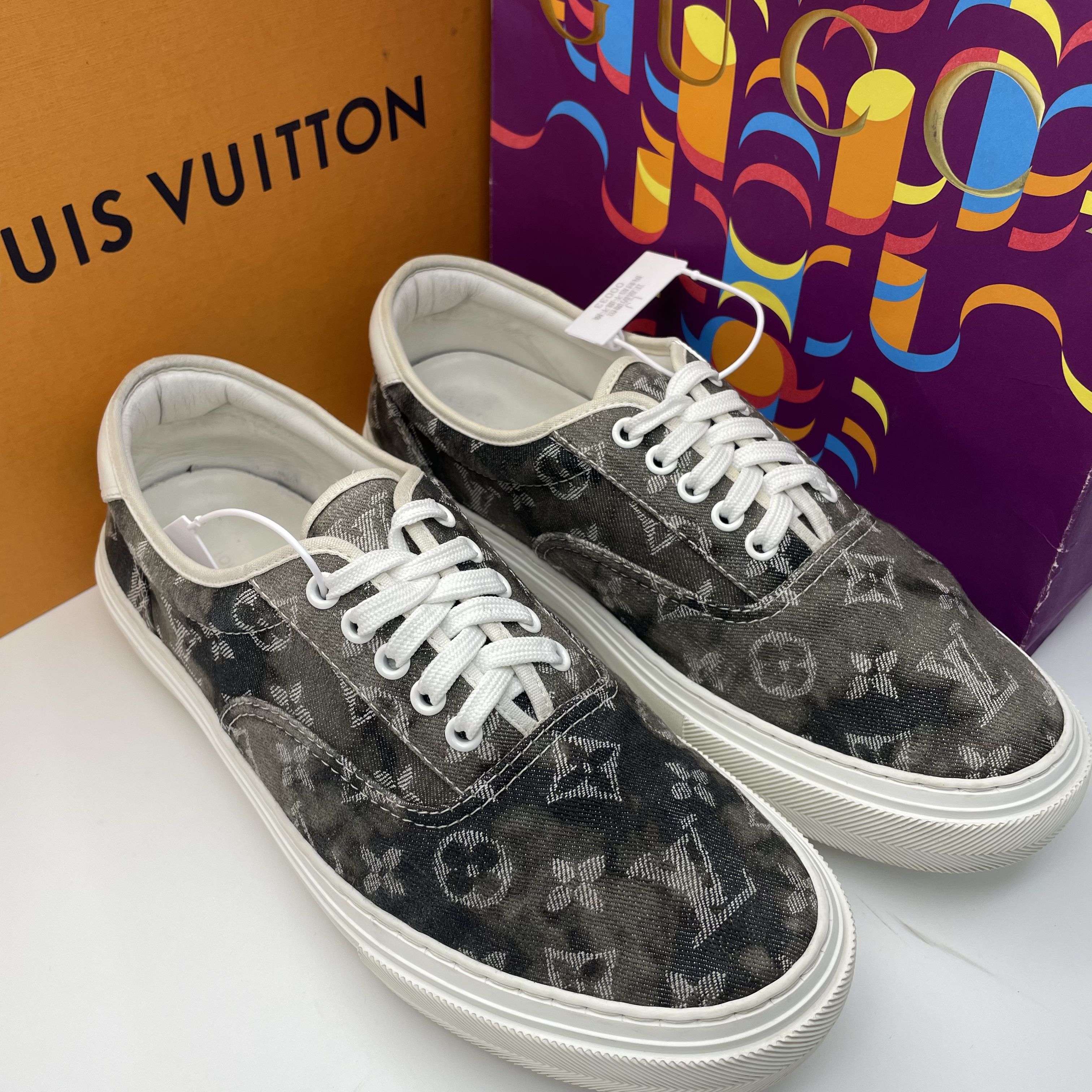 95新 LouisVuitton/路易威登 42.5欧码/扎染渐变黑牛仔休闲板鞋