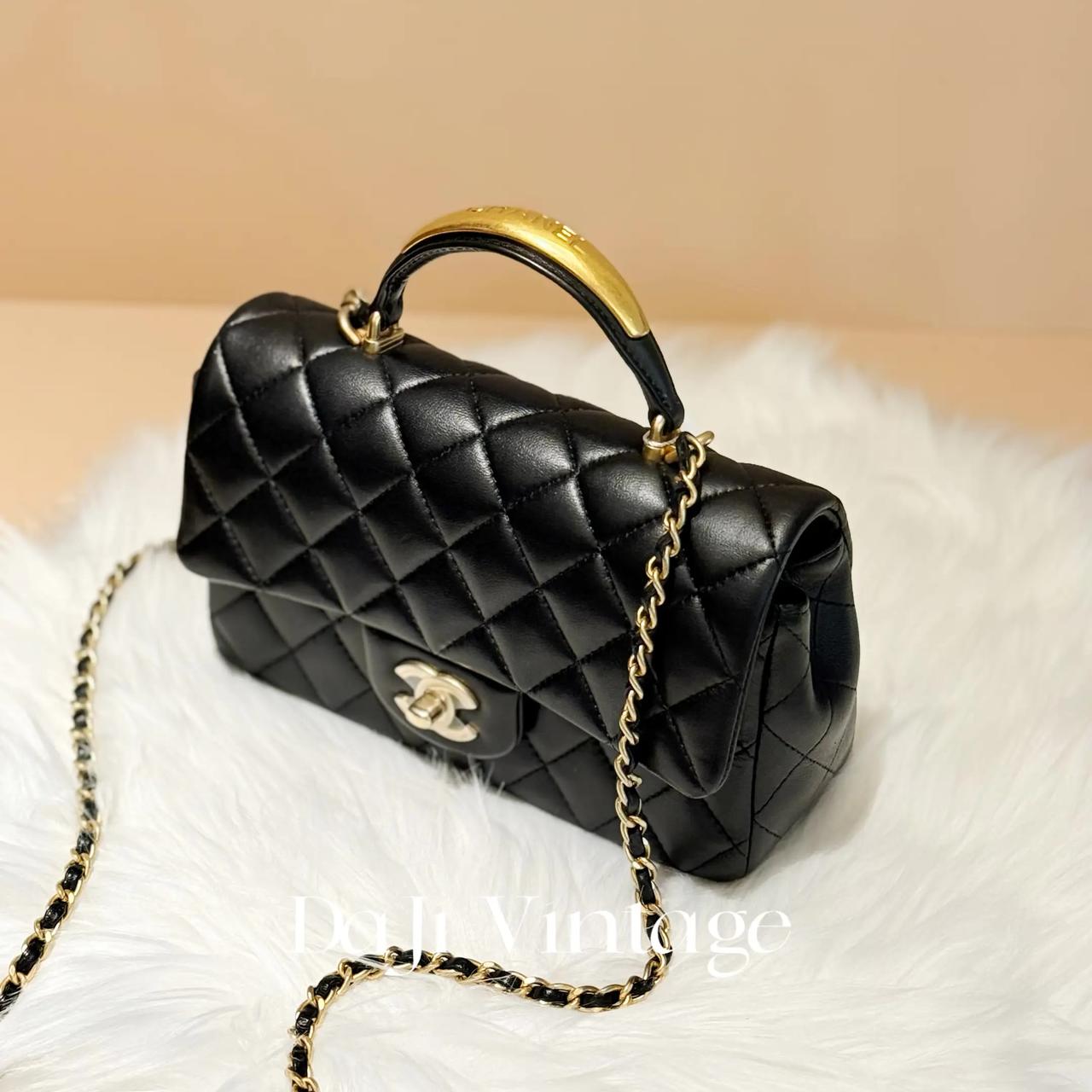 99新 Chanel/香奈儿 大吉中古/Chanel香奈儿黑金金属手柄大mini斜