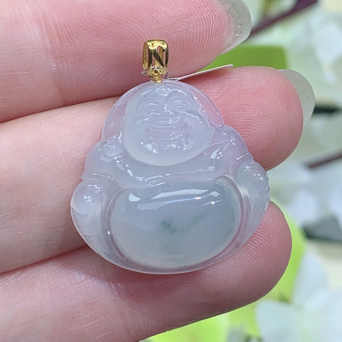 5.06g 冰种 飘绿 佛公吊坠 18k金扣头翡翠玉石 23.5×24.4×6mm