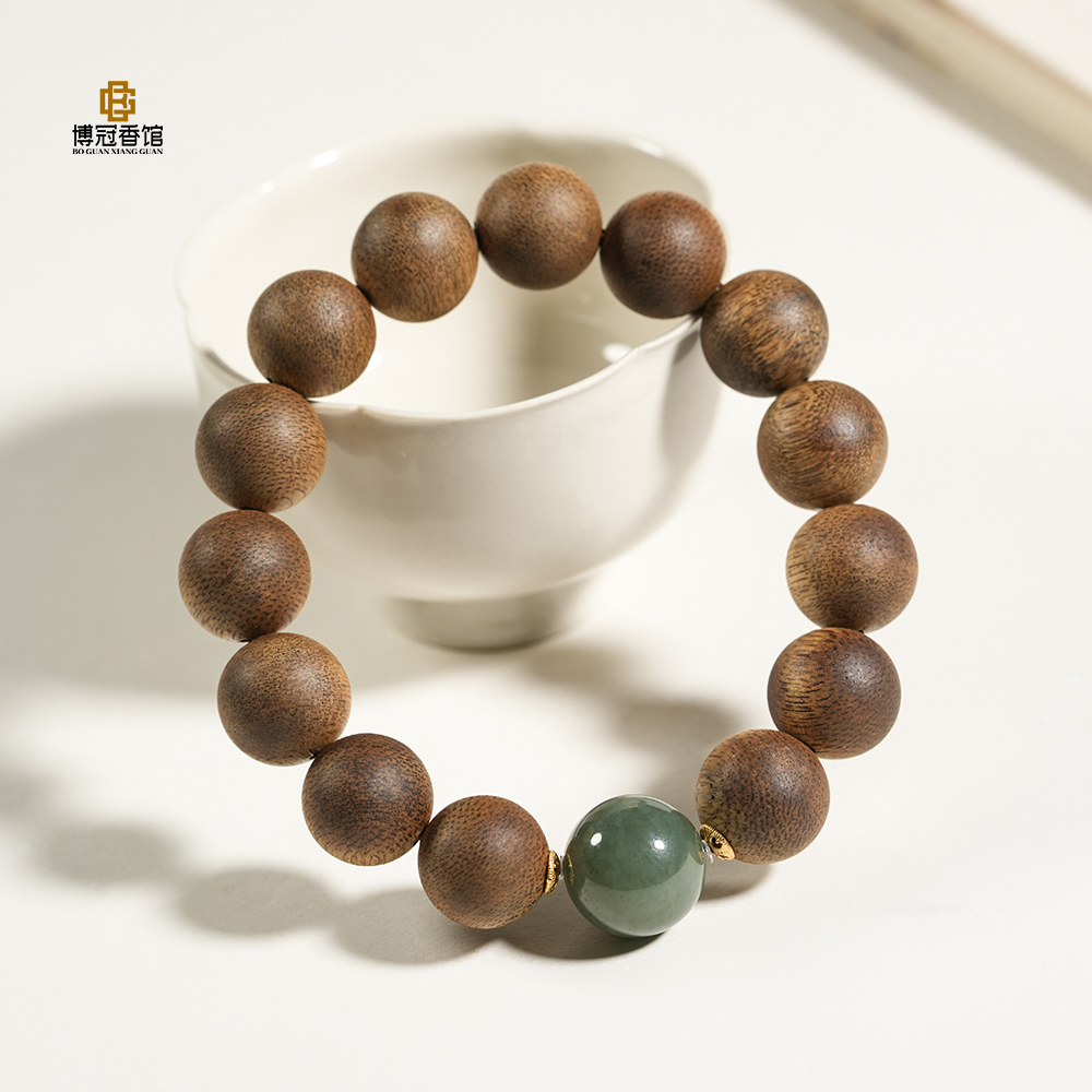 沉香海南莺歌绿棋楠沉香圆珠14MM单圈手串