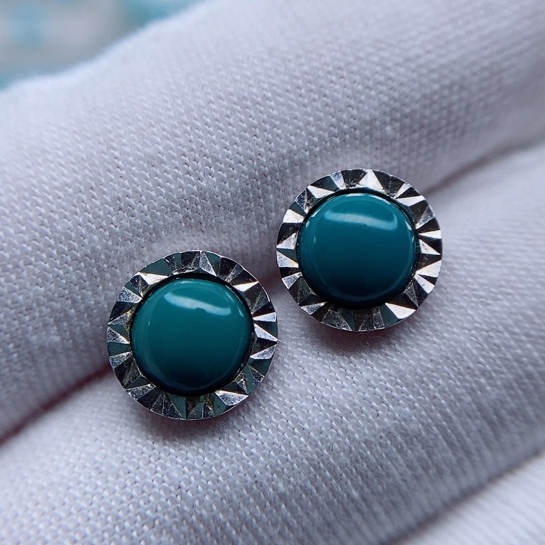 绿松石耳钉银S925镶嵌