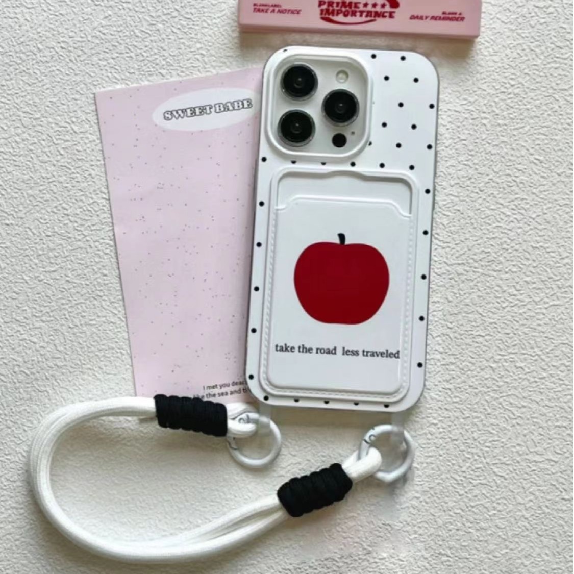 波点苹果挂绳卡包iPhone14promax苹果13手机壳12小众11XS创意