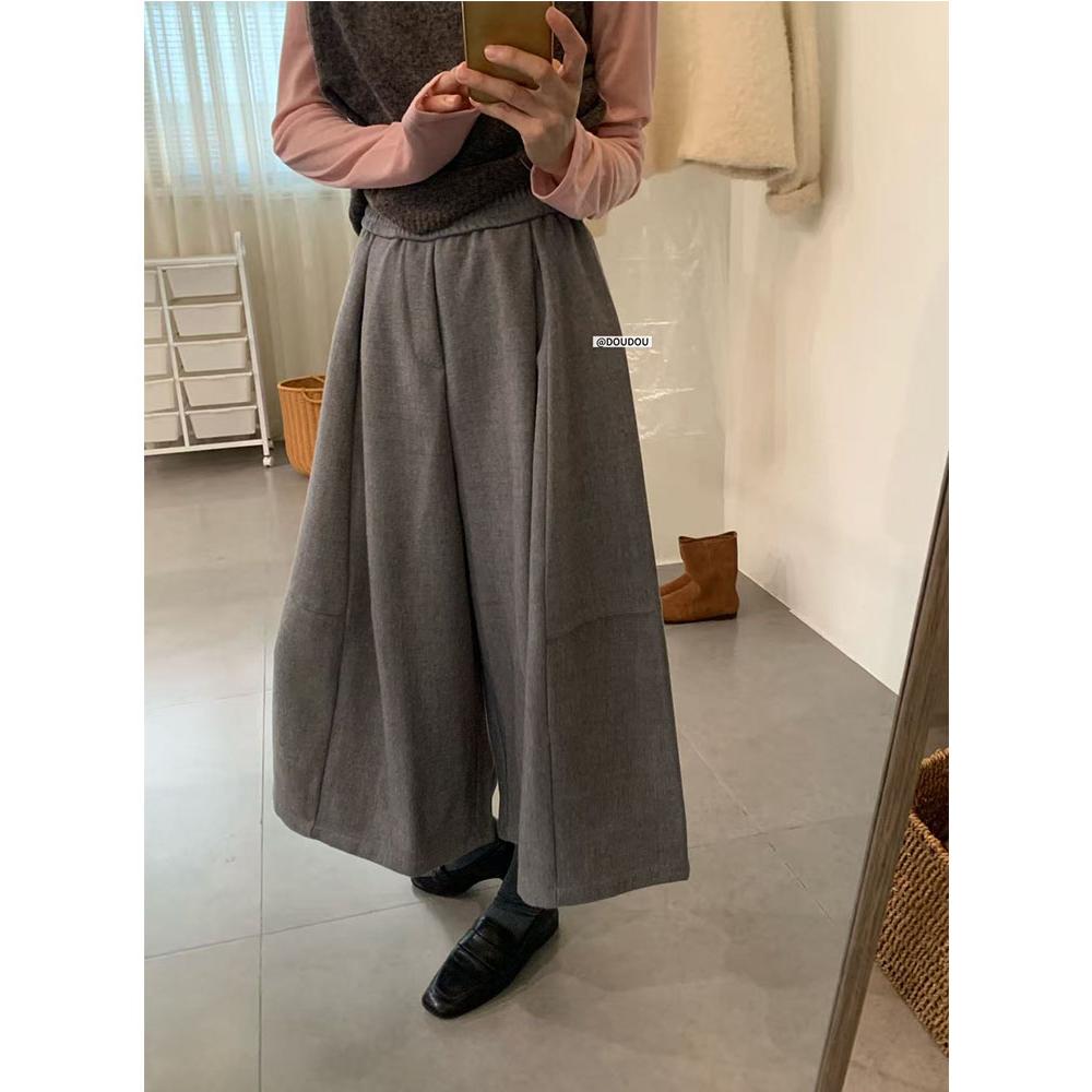 108韩版百搭高腰七分休闲裤女秋冬加厚设计感垂坠宽松显瘦阔腿裤