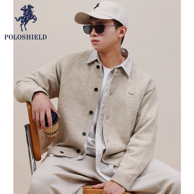 POLOSHIELD保罗希尔德男士早秋含羊毛针织开衫宽松外套男女情侣款