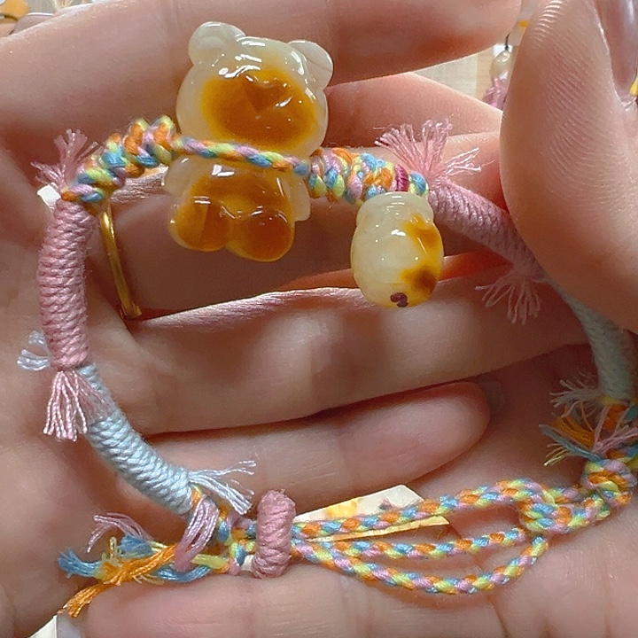 蜜蜡手链未镶嵌花*蜜蜡小熊蜜罐