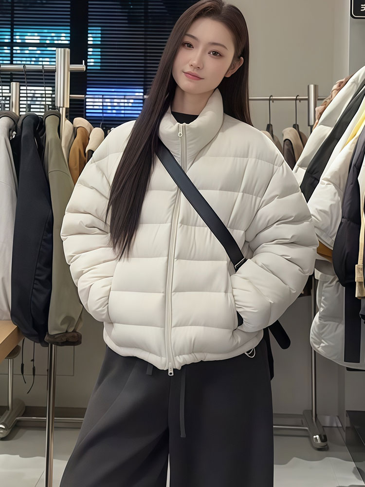 2025冬季羽绒服女新款韩系休闲减龄立领双拉链短款排骨羽绒服女