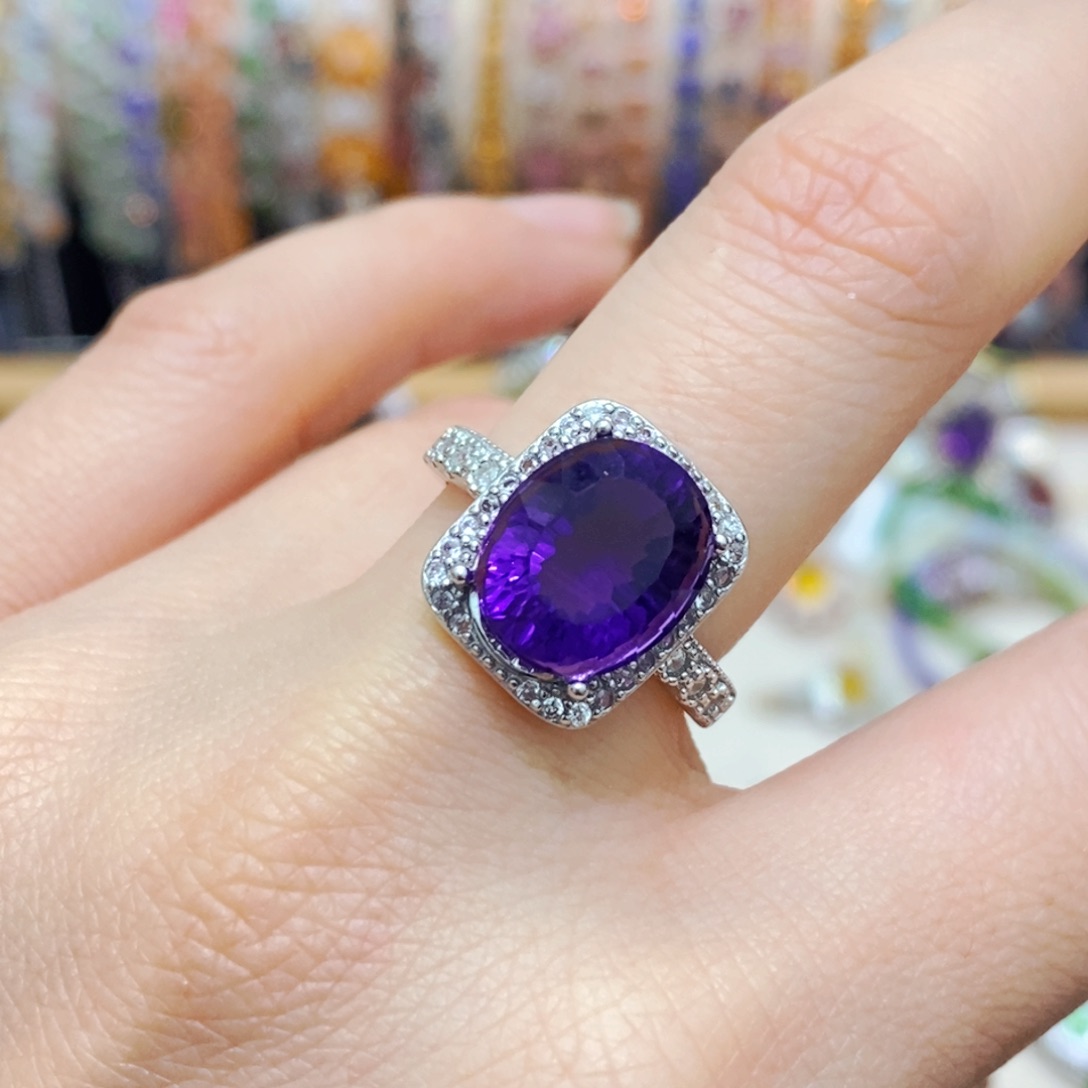 紫晶戒指银S925镶嵌戒指