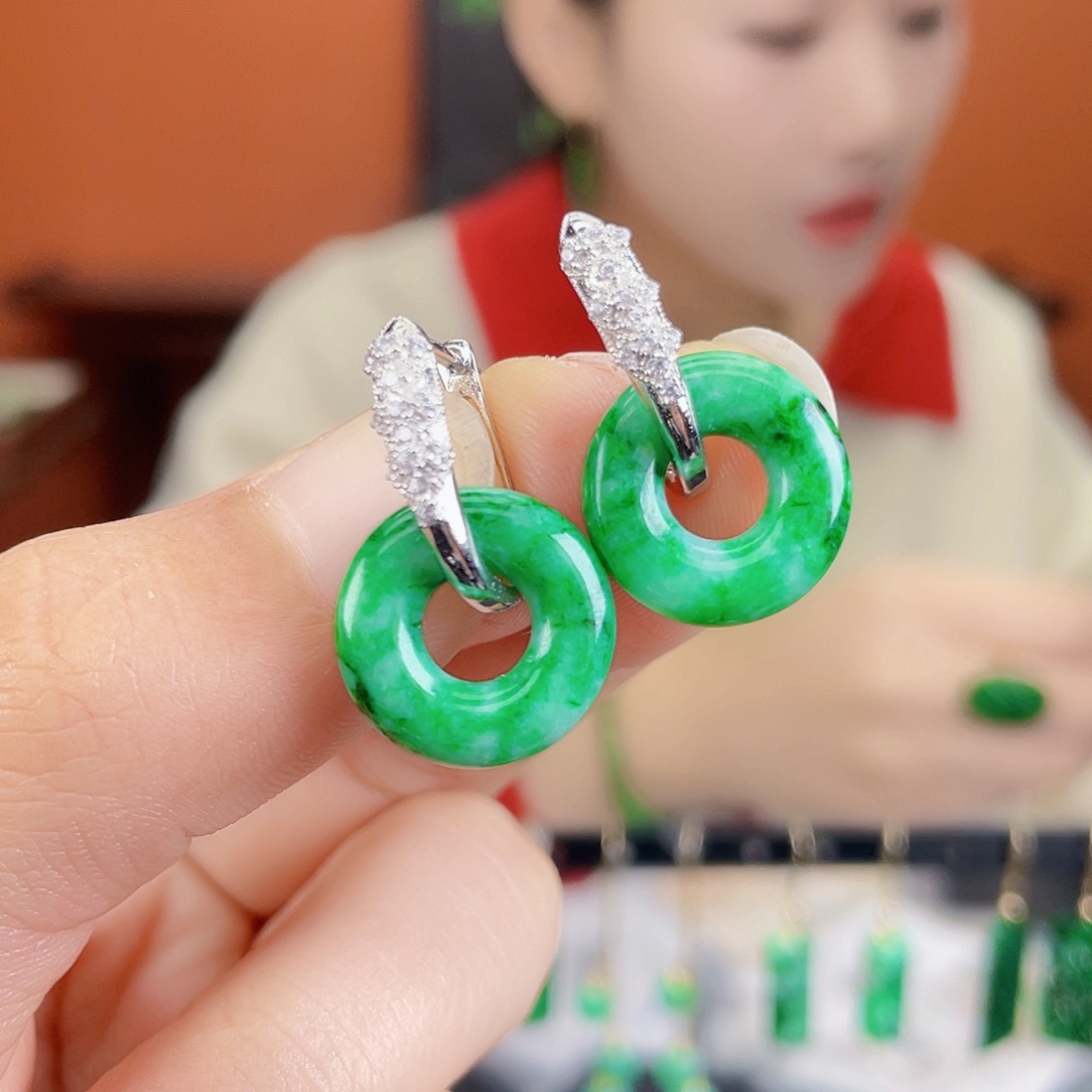 翡翠银S925镶嵌耳饰