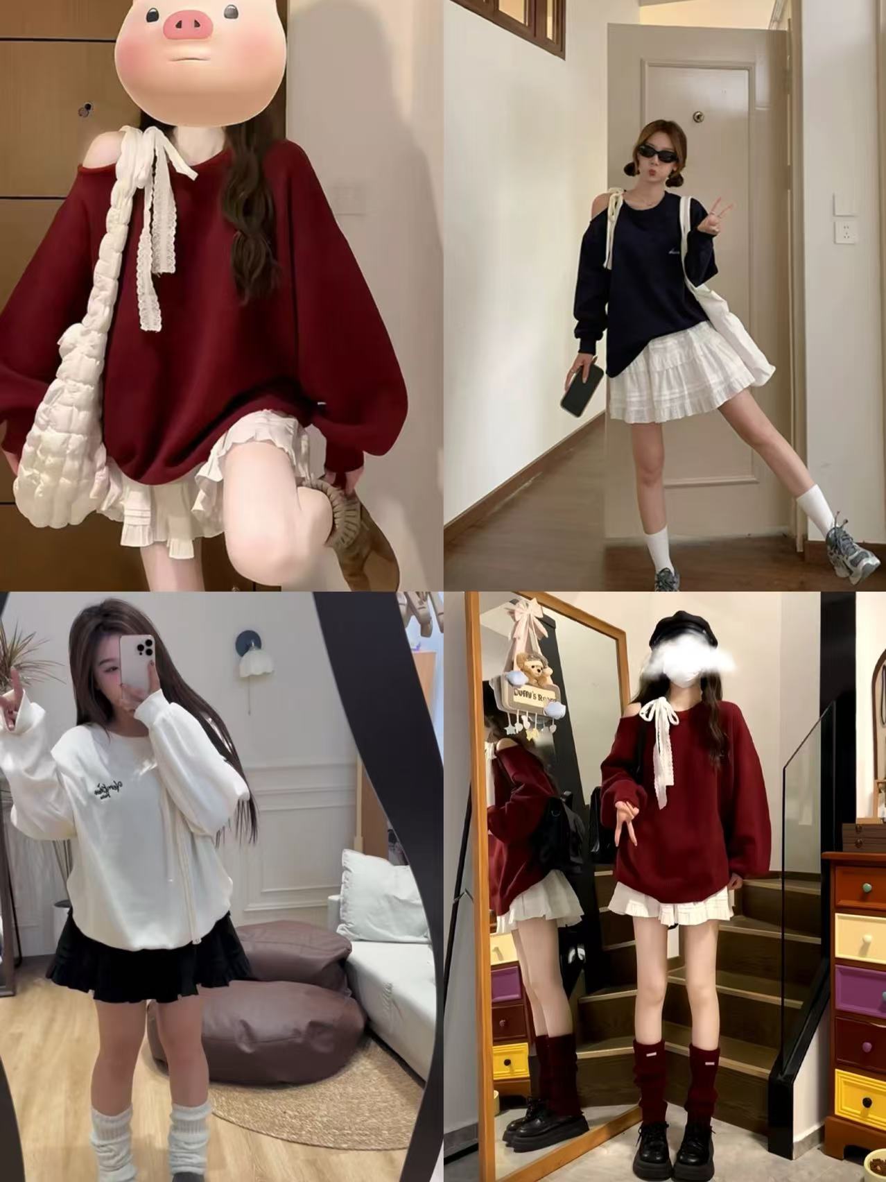 胖妹妹复古蕾丝绑带秋冬甜美宽松慵懒刺绣圣诞氛围感上衣半裙 