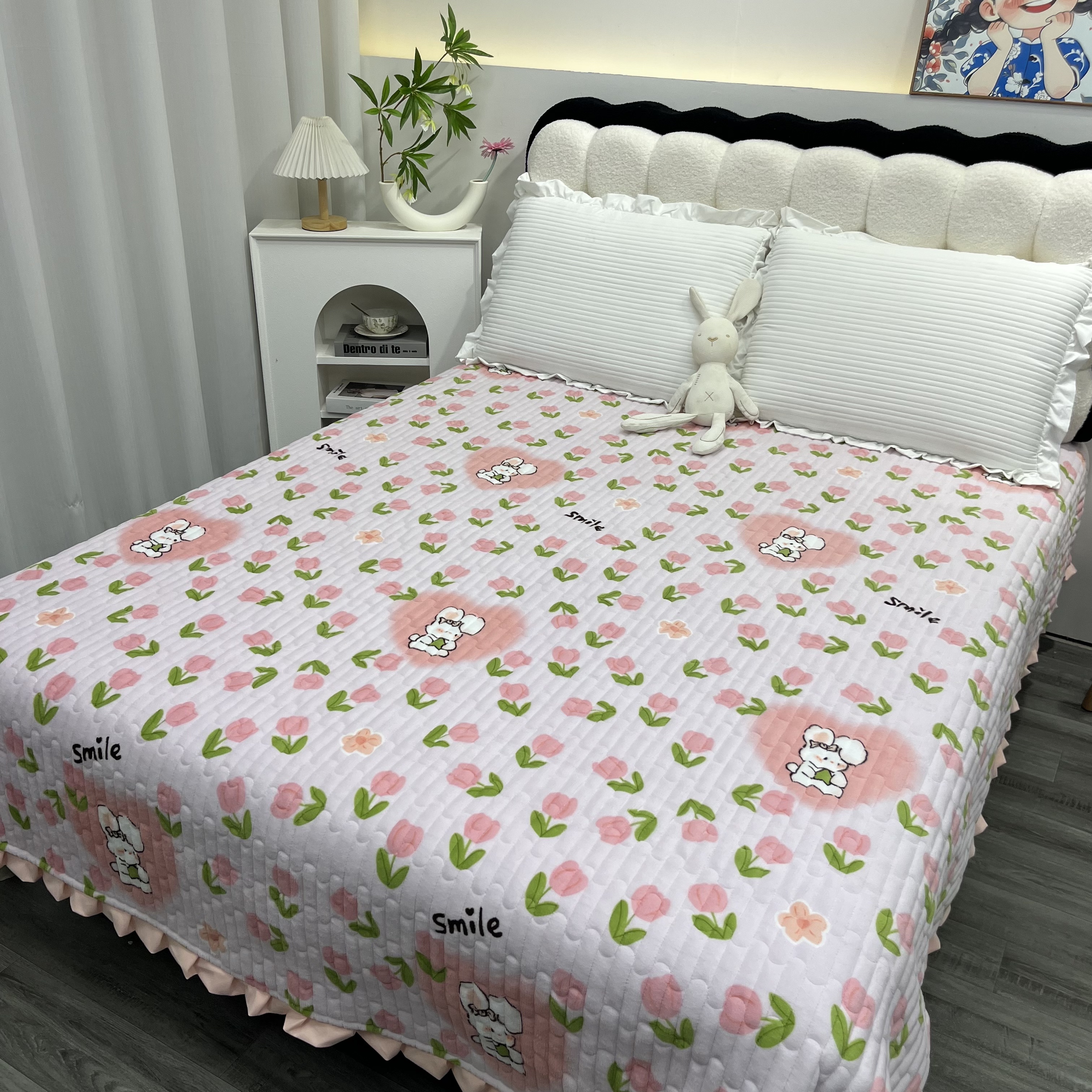 爆款三层绗缝加棉加厚亲肤牛奶绒床盖100-300