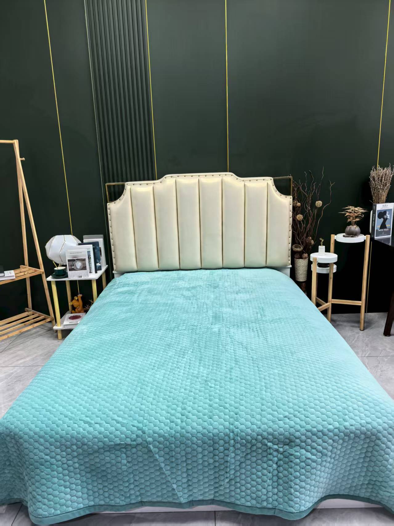 纯色绿透气双面简约风通用保暖床盖