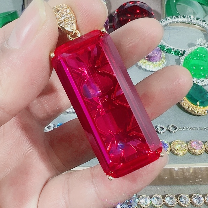 非金属红色蓝色满镶嵌吊坠戒指