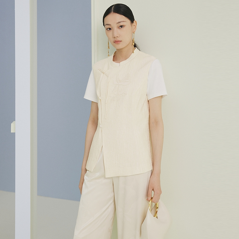 【粉丝专属】firststation立领新中式绣花宽肩收腰马甲女1091A