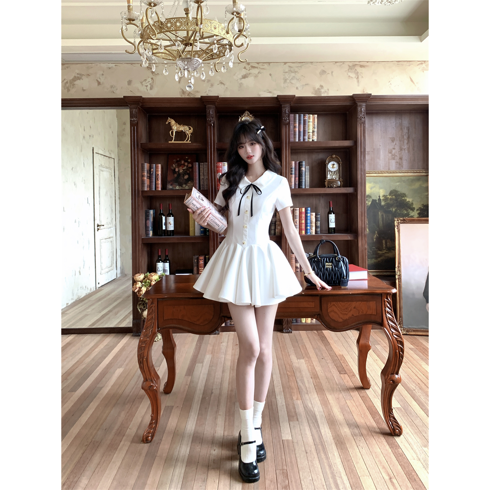 越韩小鱼 少女的心事 法式千金风白色连衣裙高级感气质显瘦蓬蓬裙