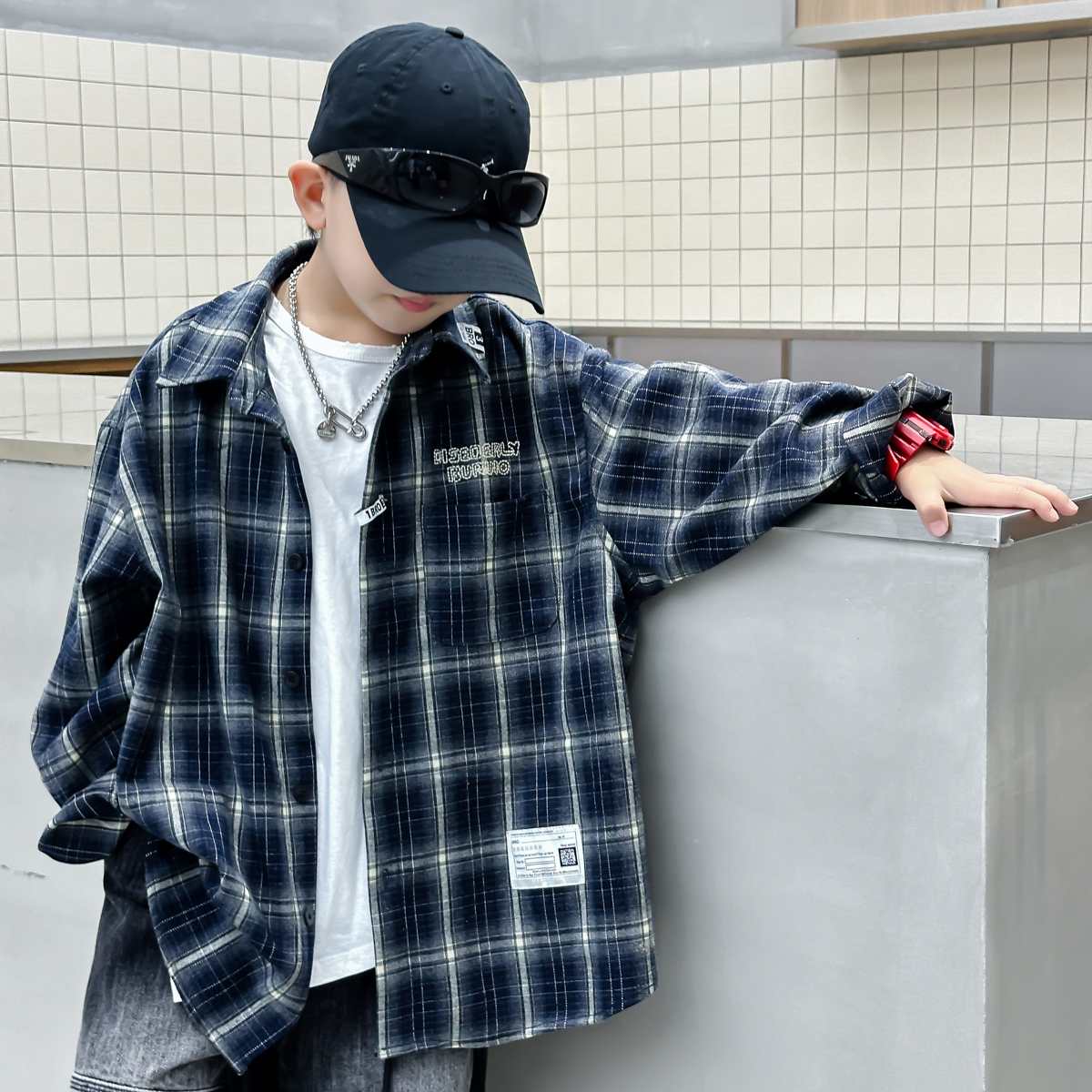 男童长袖衬衫2025春秋新中大童酷帅男孩宽松休闲外套儿童时尚上衣