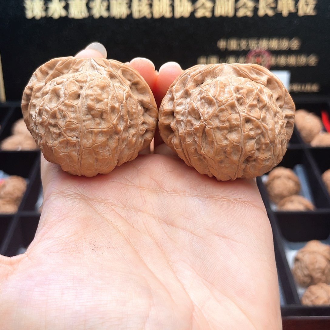 把件文玩核桃奥**育4901毕业级椭圆凹底正肩56克