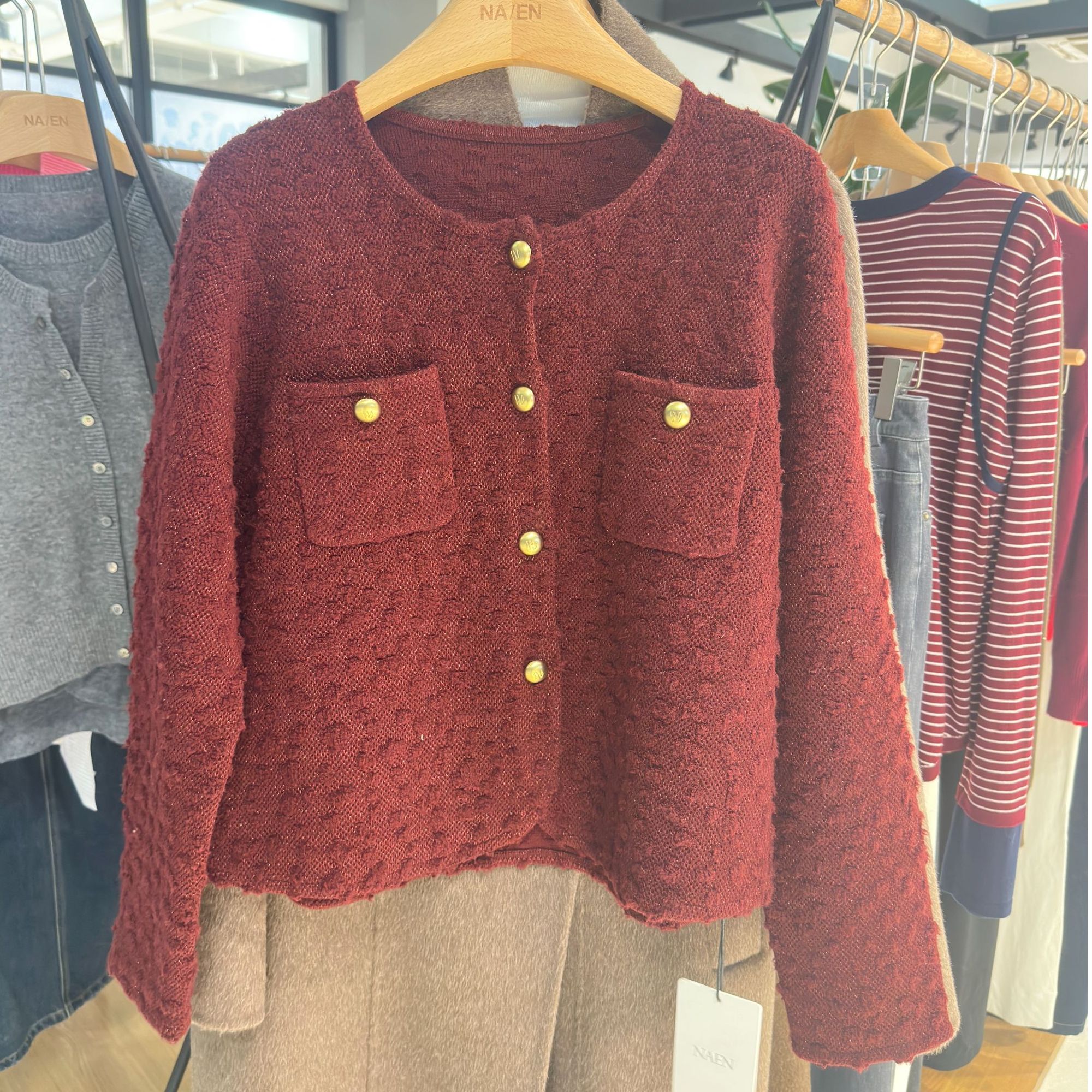 小香风红色毛衣外套女2025秋冬新款显瘦短款针织开衫上衣