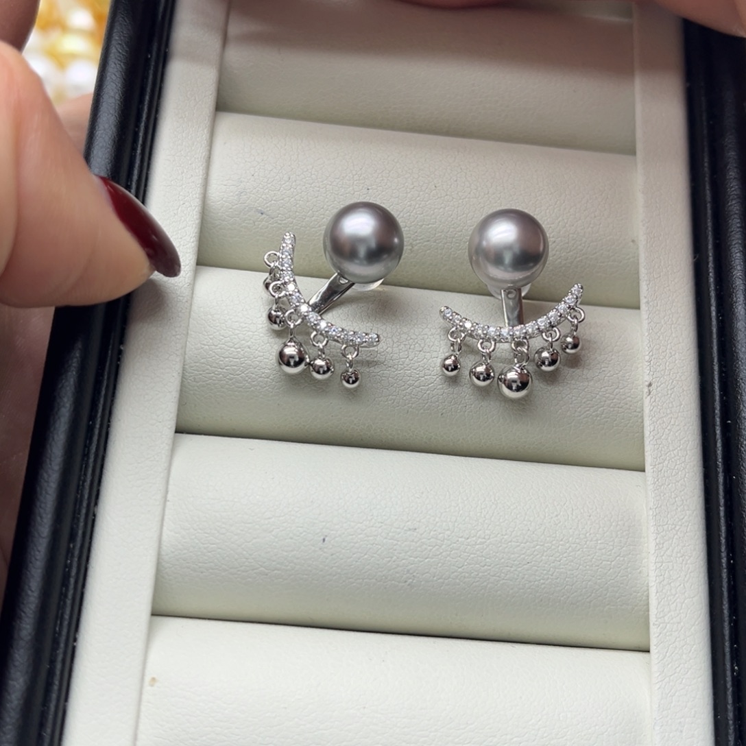 耳饰银S925镶嵌海水珍珠