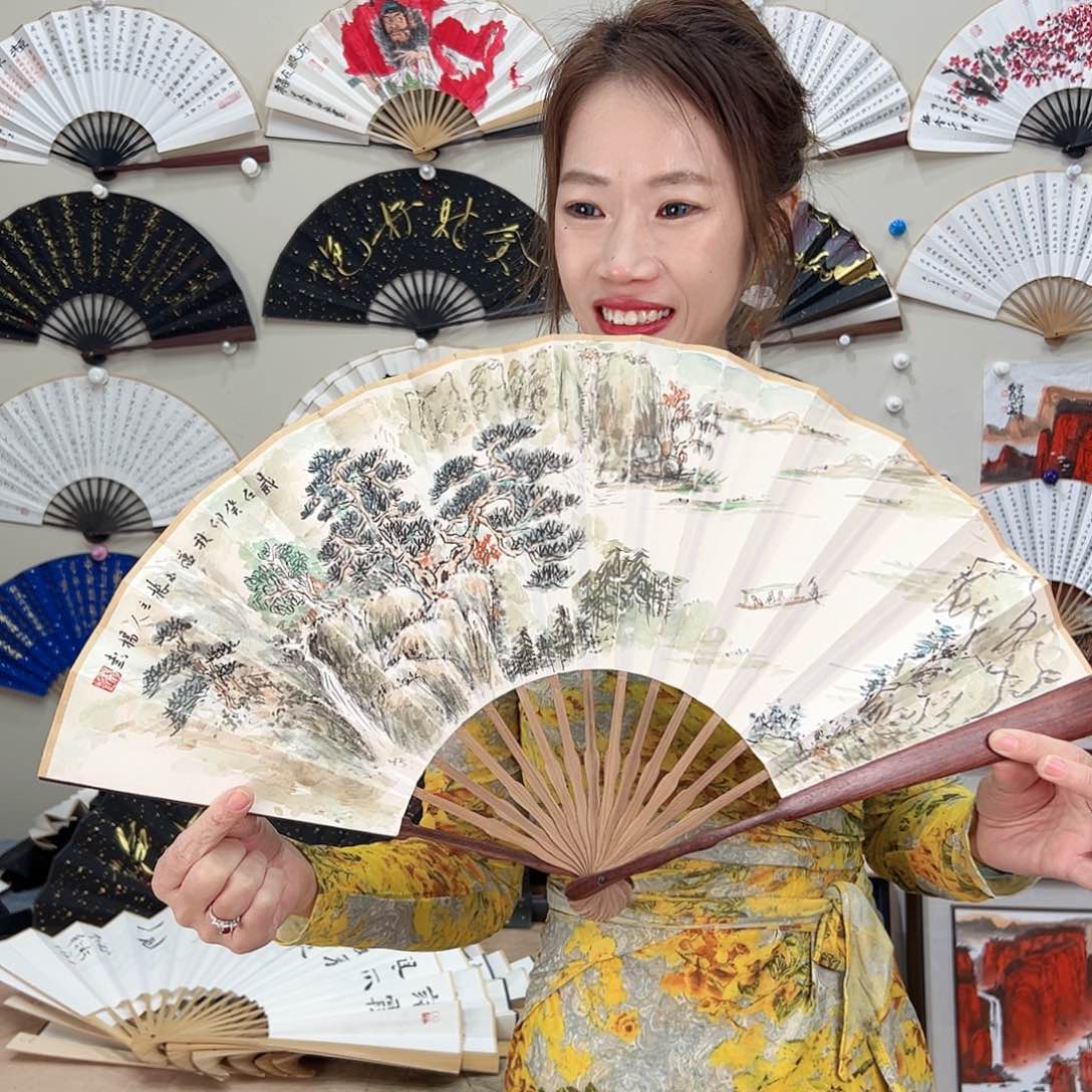 书法十寸红檀-文玩扇-手写-粘好发出