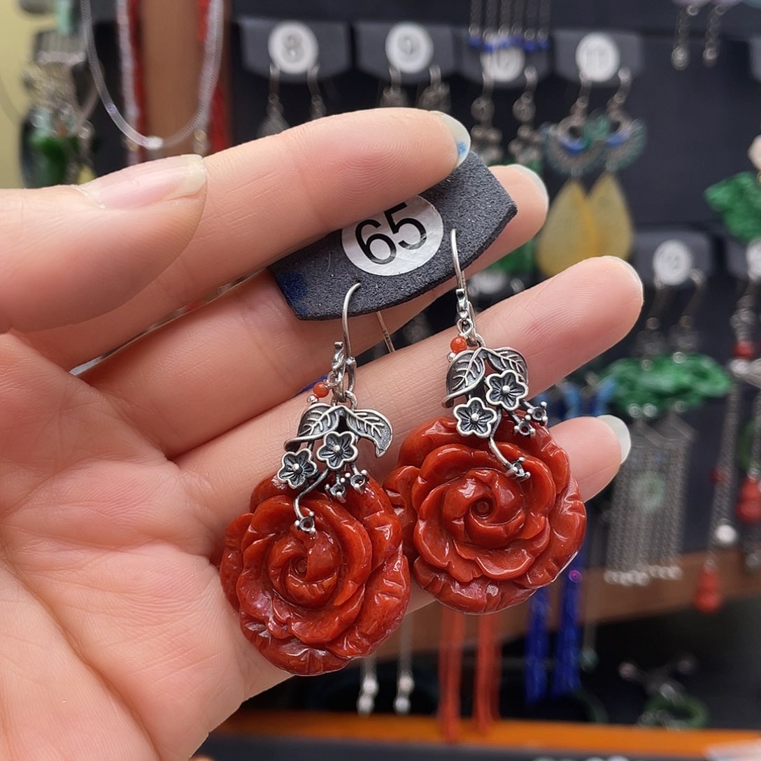 翡翠耳饰银S925镶嵌难***啊926fgbggg