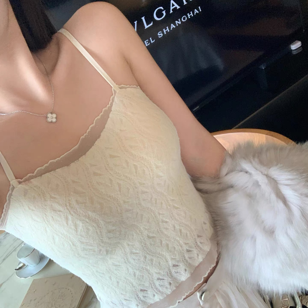 越野兔 暖绒蕾丝拼接保暖吊带背心