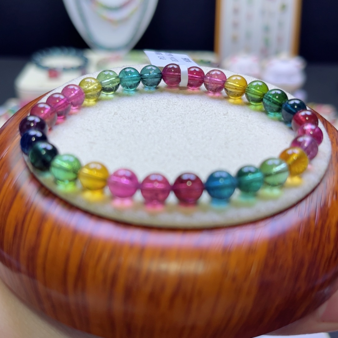 碧玺手链未镶嵌色标彩虹6.6mm