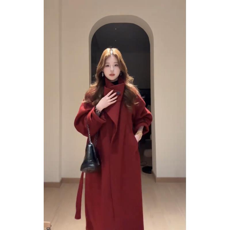 「韩系小姐姐」「少量现货」手工双面尼羊毛大衣红色大衣