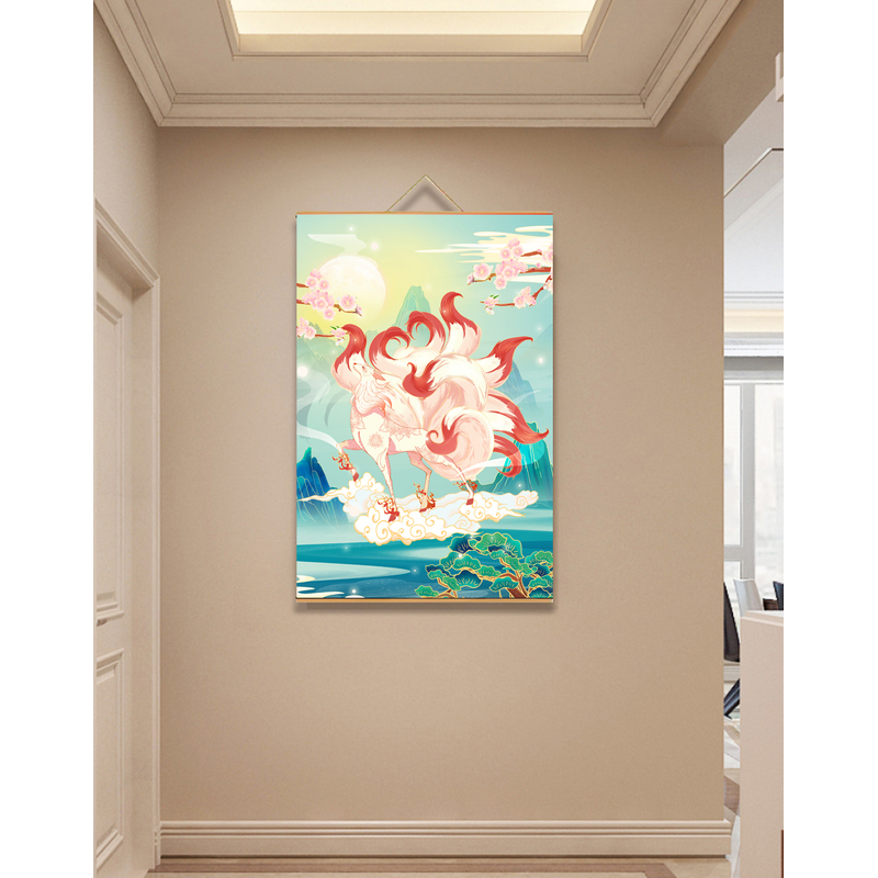 【153九尾】60x90cm现代简约挂轴装饰画办公室家居装饰画