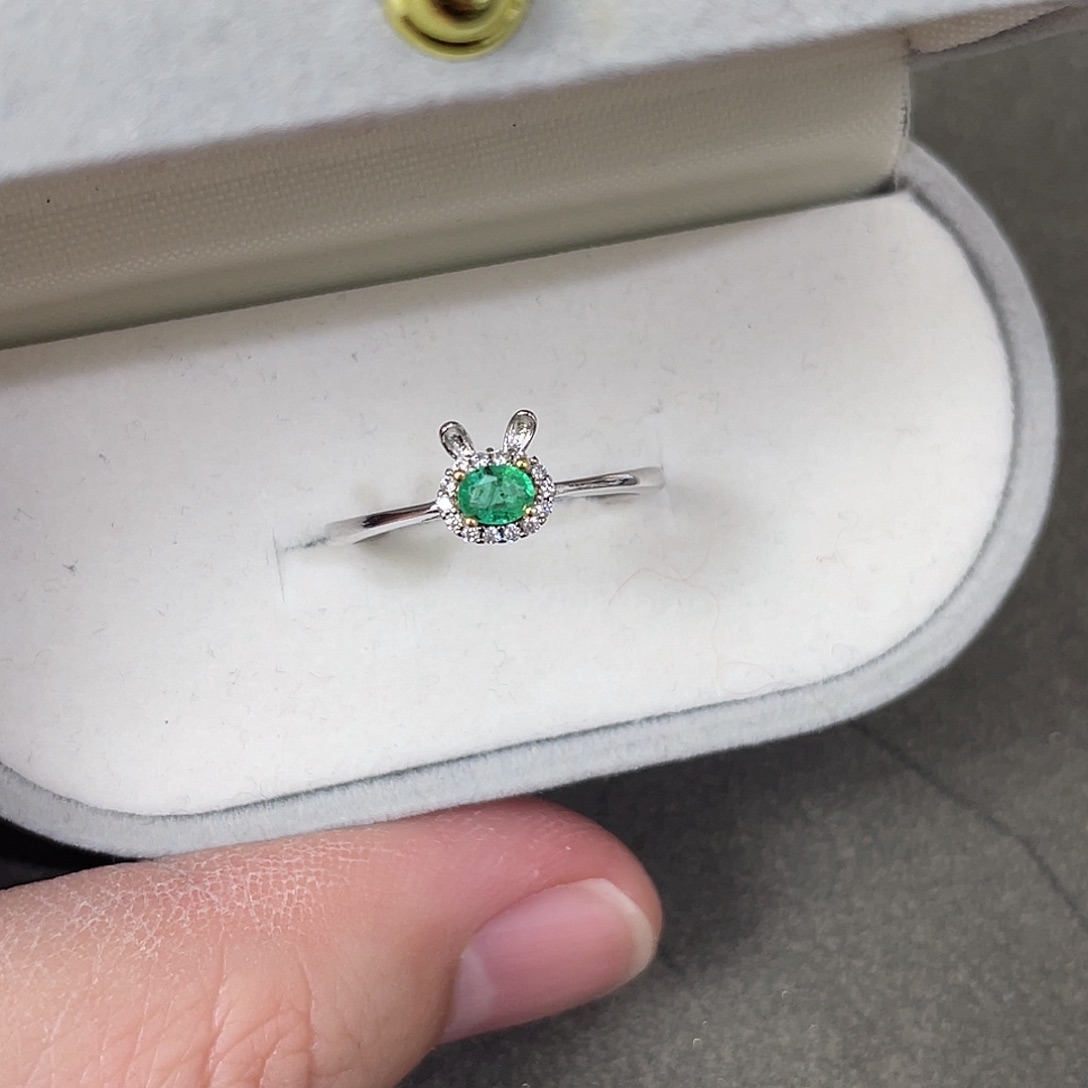 祖母绿戒指银S925镀金镶嵌祖母绿戒指