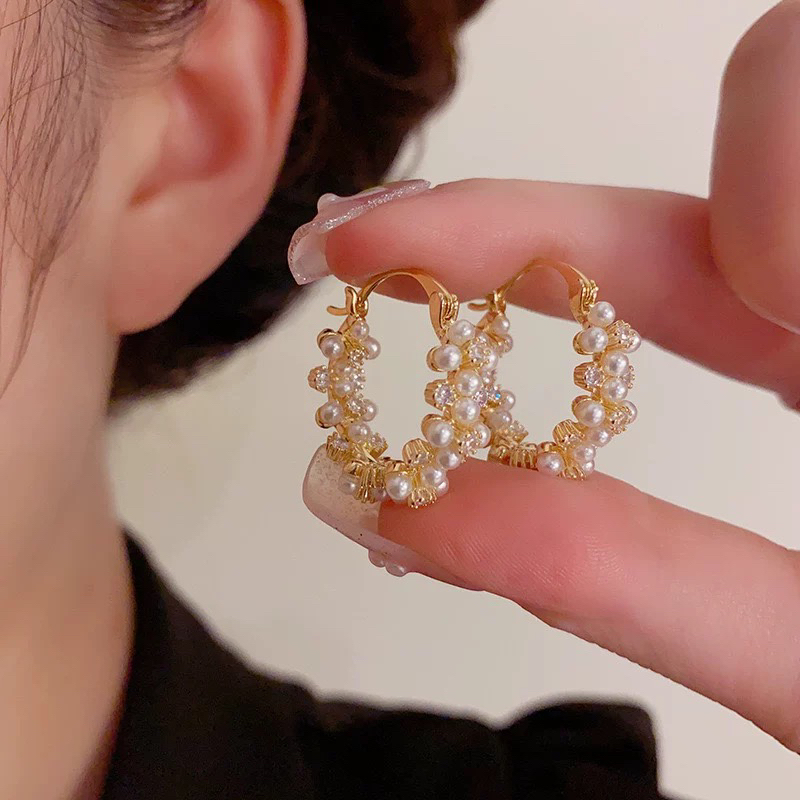 925银仿珍珠耳饰 925银针小米珠法式复古气质轻奢小众高级感耳圈