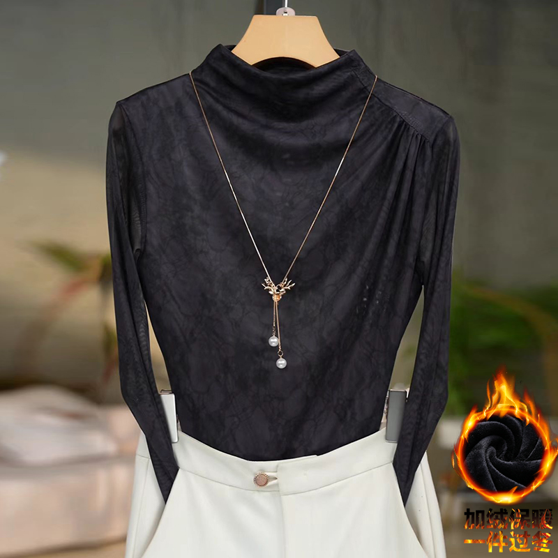 354加绒#高贵上档次小衫2025新款潮流气质时尚显瘦网纱打底衫