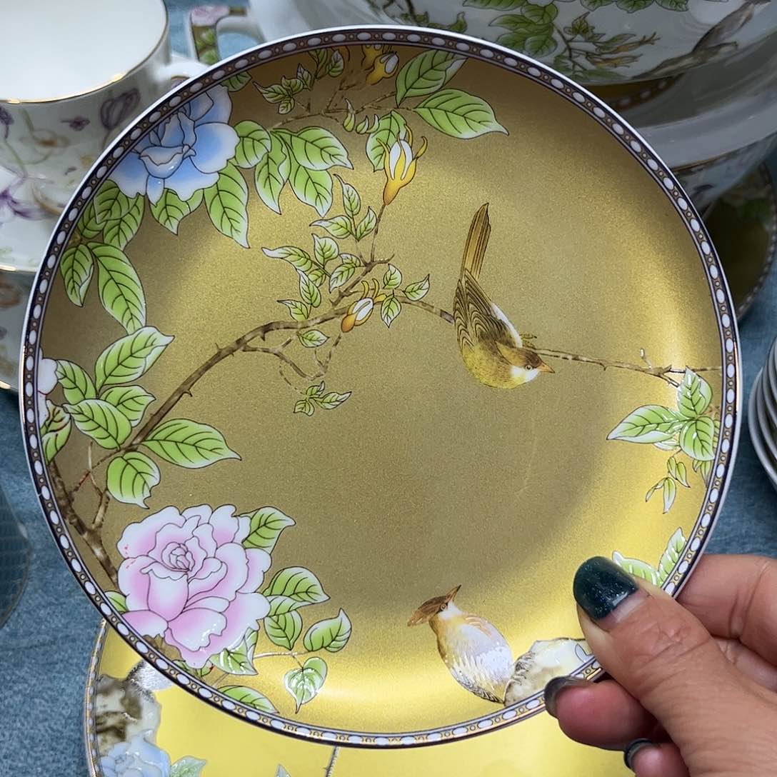 瓷片琴瑟和鸣六寸骨碟六个微瑕