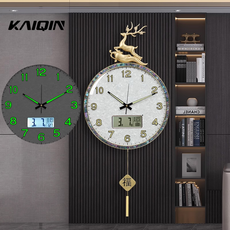 凯琴中式夜光电波挂钟客厅现代时尚2025新款挂墙静音钟大气简约钟