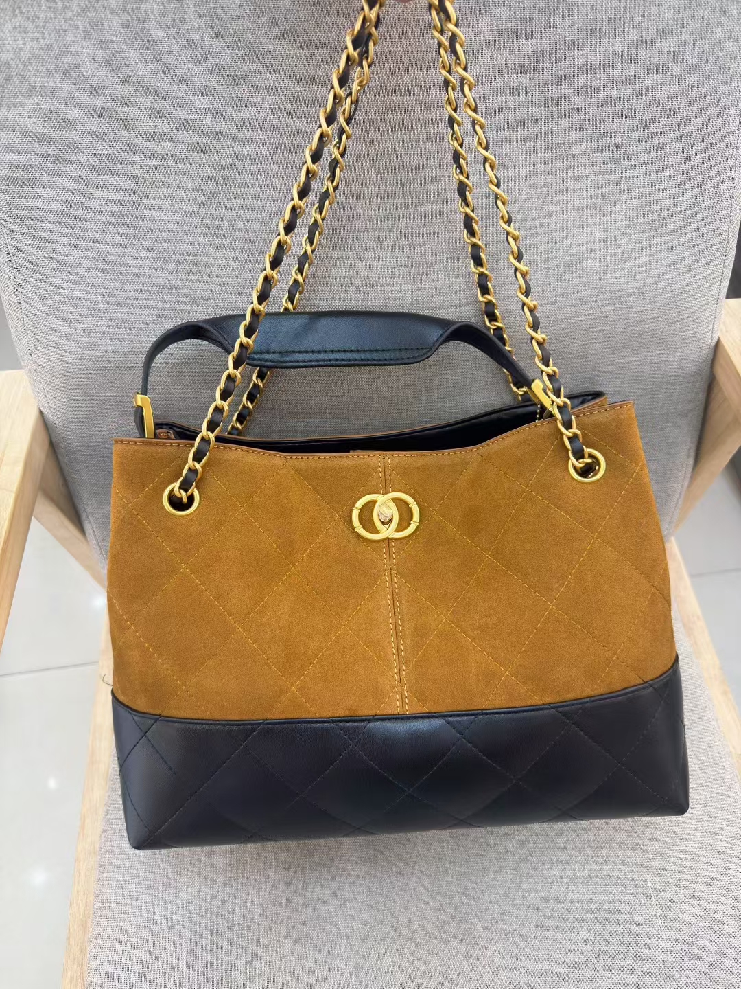 菱格链条包复古小香风褶皱腋下单肩包黑色时尚简约百搭通勤网红