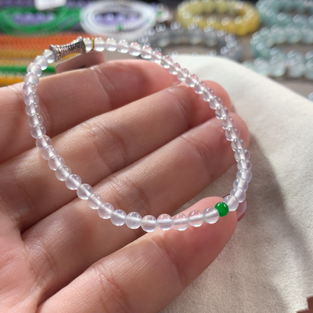 翡翠手链未镶嵌翡翠高冰白月光小米珠卡3+