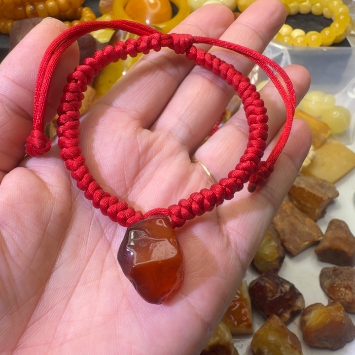 琥珀未镶嵌手链天然原矿琥珀蜜蜡原石编手链