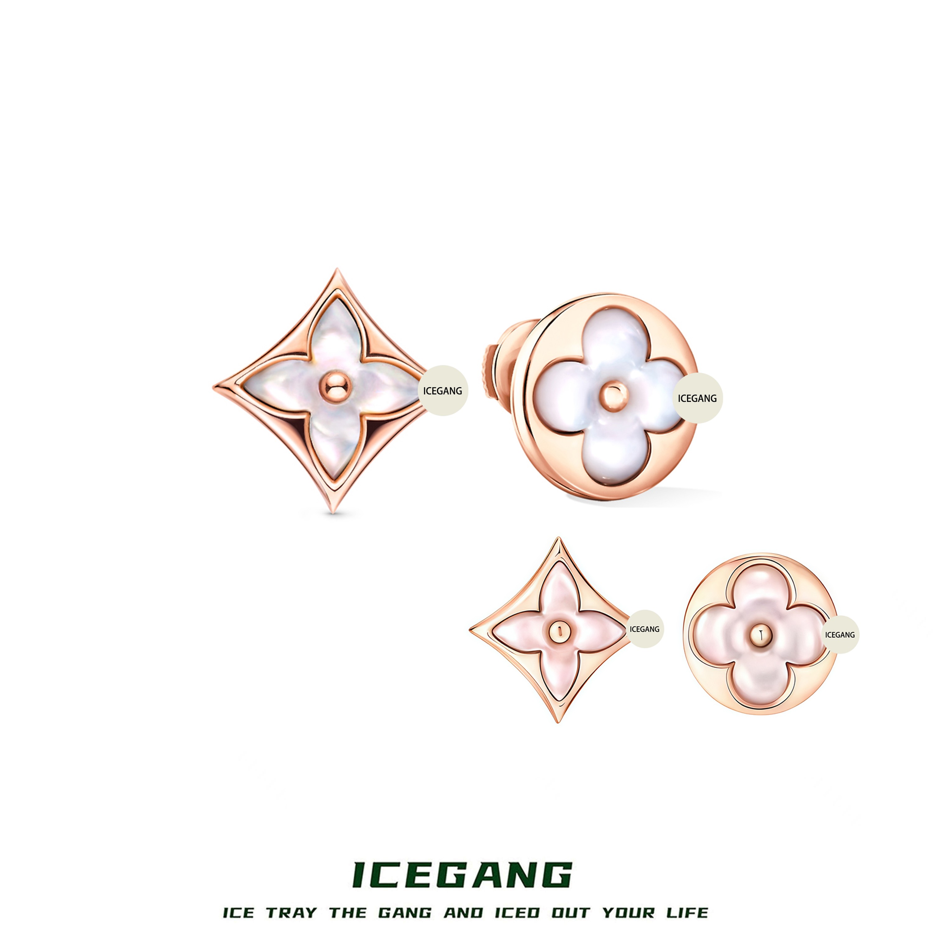 ICEGANG 铜合金贝壳耳饰 Monogram老花耳钉北极星男女情侣