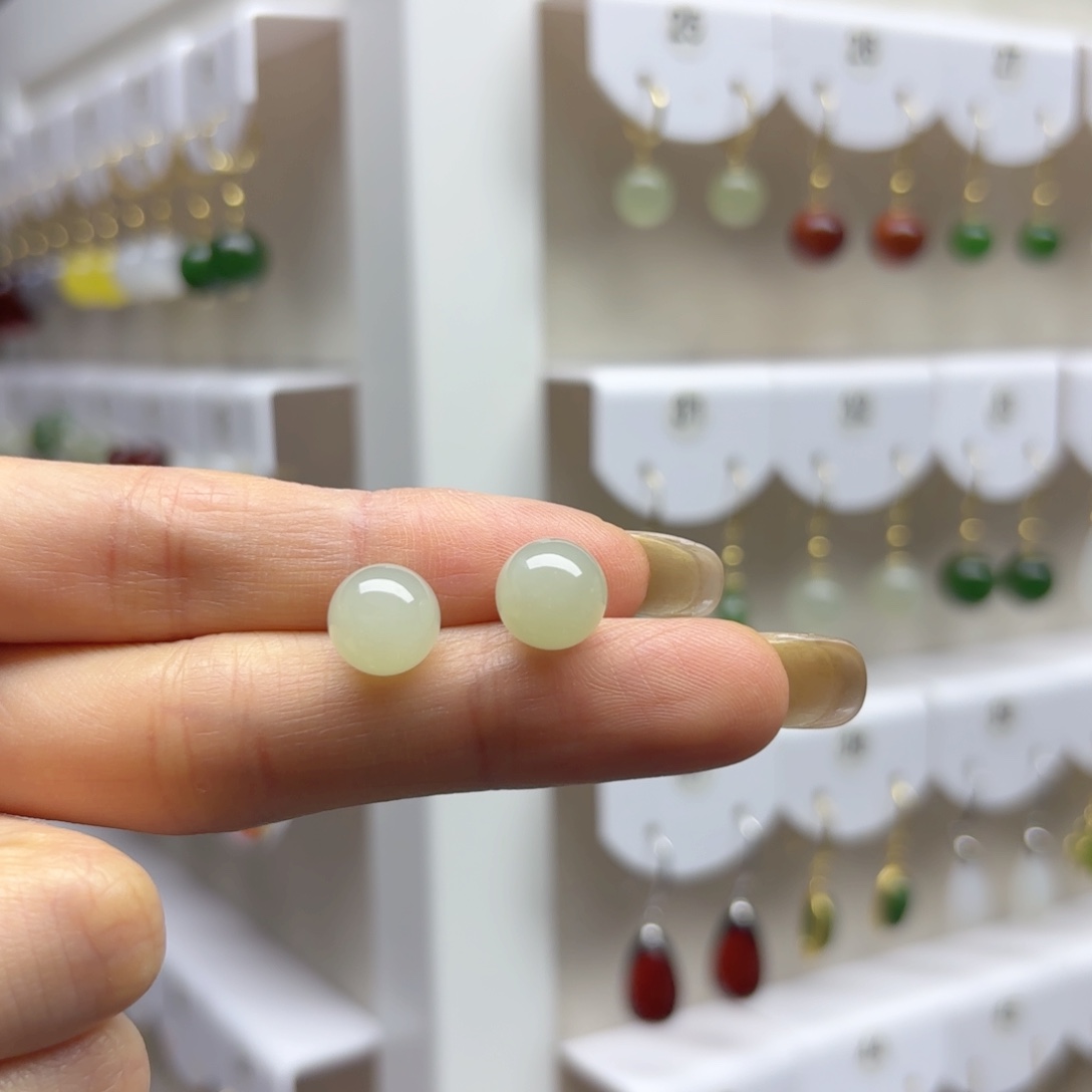 银S925镶嵌和田玉耳饰