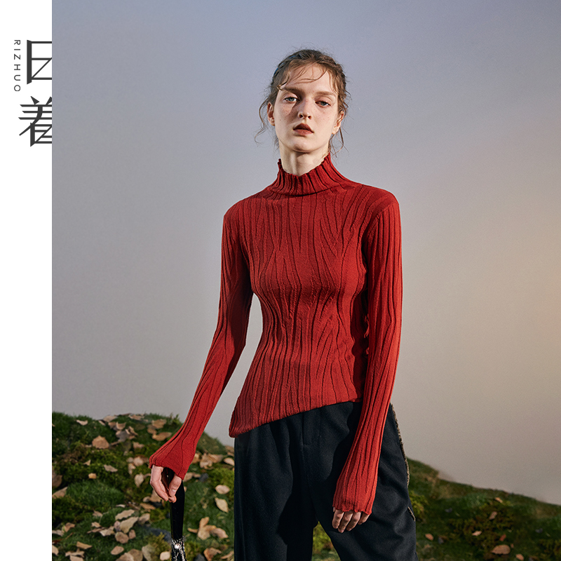 日着流马红毛针织衫2025年秋季新款羊毛侧开叉打底上衣女RD3281M0