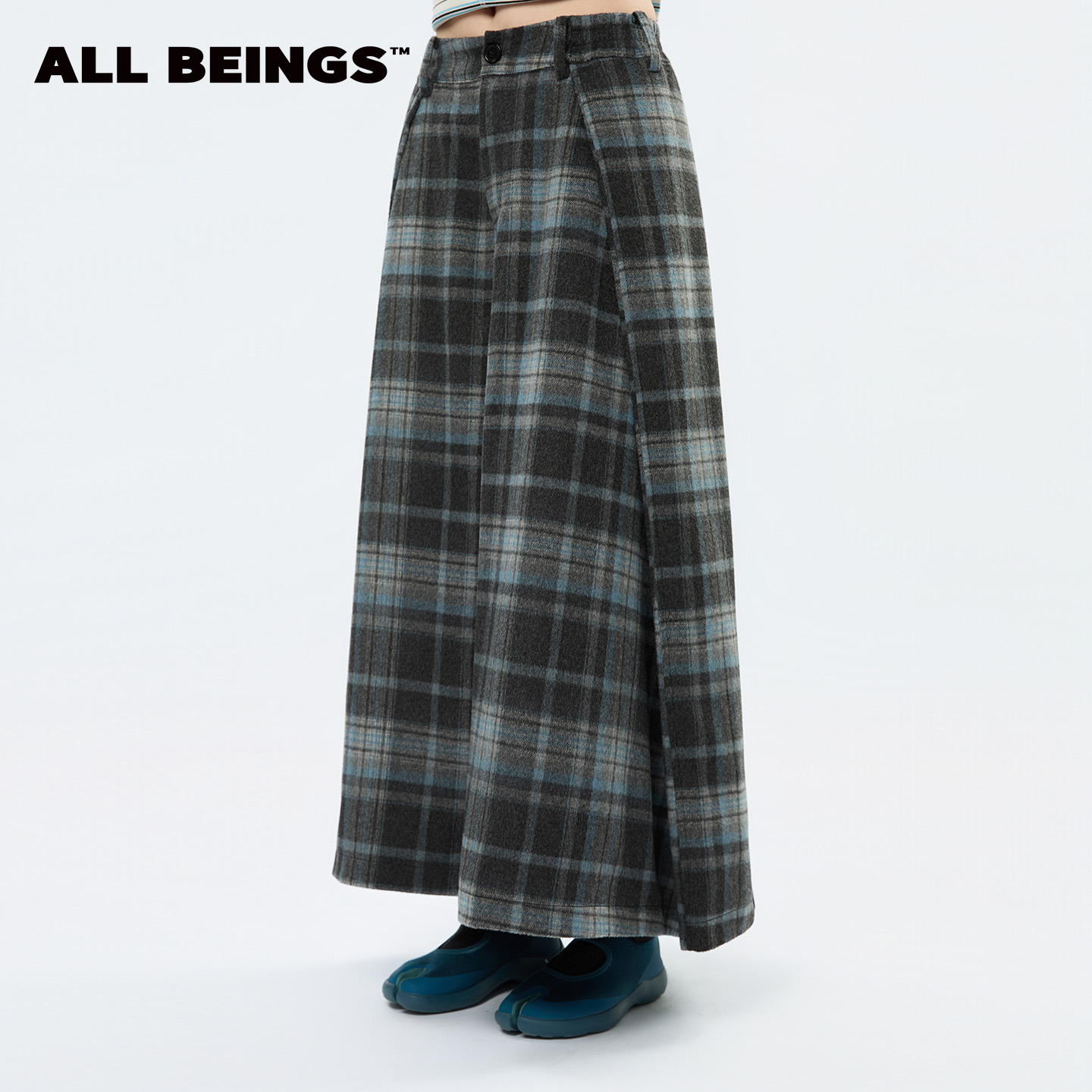 ALL BEINGS【李艺彤同款】25新款百搭格纹毛呢A摆山本风阔腿裙裤女