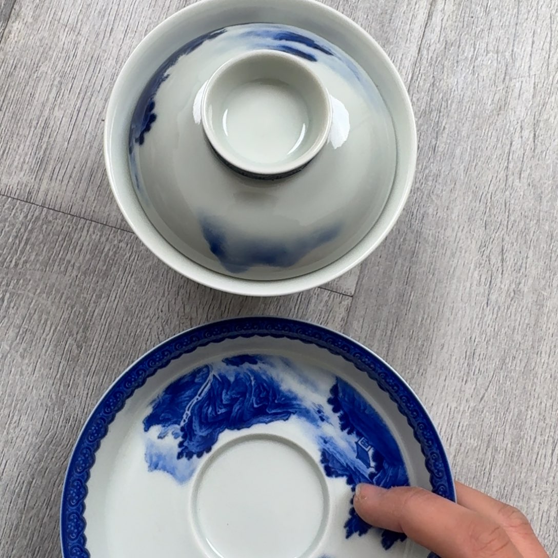 大高足千里江山盖碗