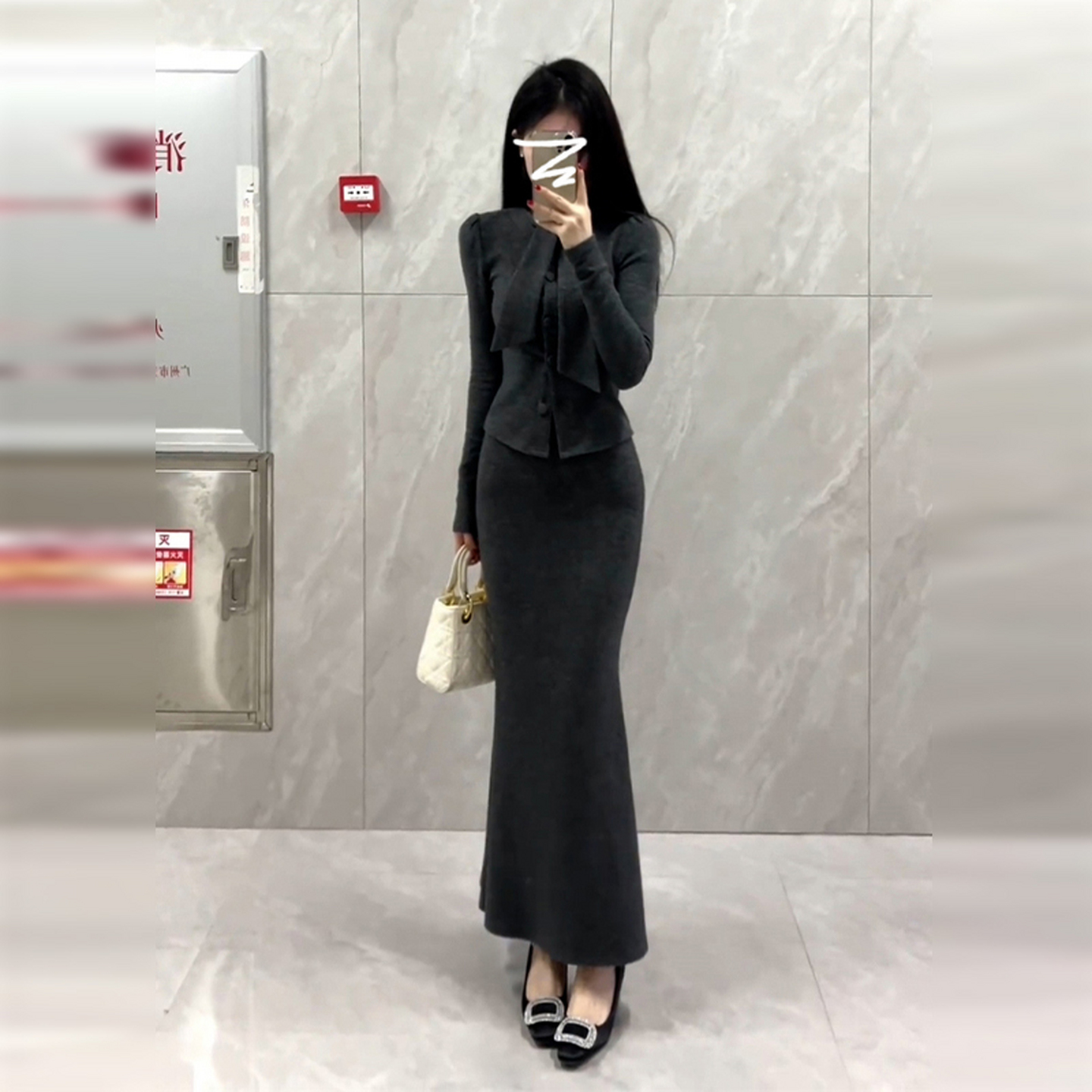 早秋连衣裙秋冬季2025新款富家千金小香风高级感鱼尾长裙套装7535