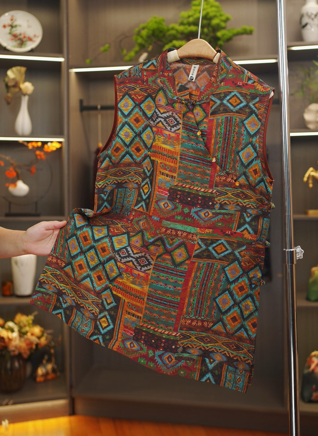 【几何-奥黛】新中式老钱风中长款桑蚕丝提花盘扣洋气盘扣奥黛上衣