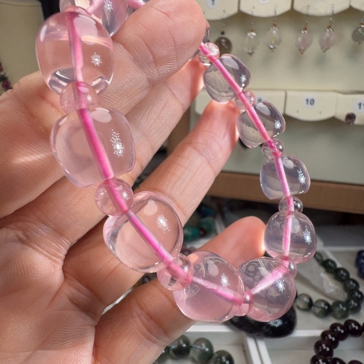 花***奶芙蓉石未镶嵌手链天然苹果粉晶